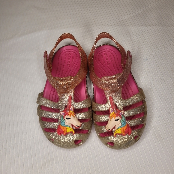 Crocs Pink Isabella Unicorn Glitter Jelly Sandals sz Toddler 6 - Picture 1 of 6